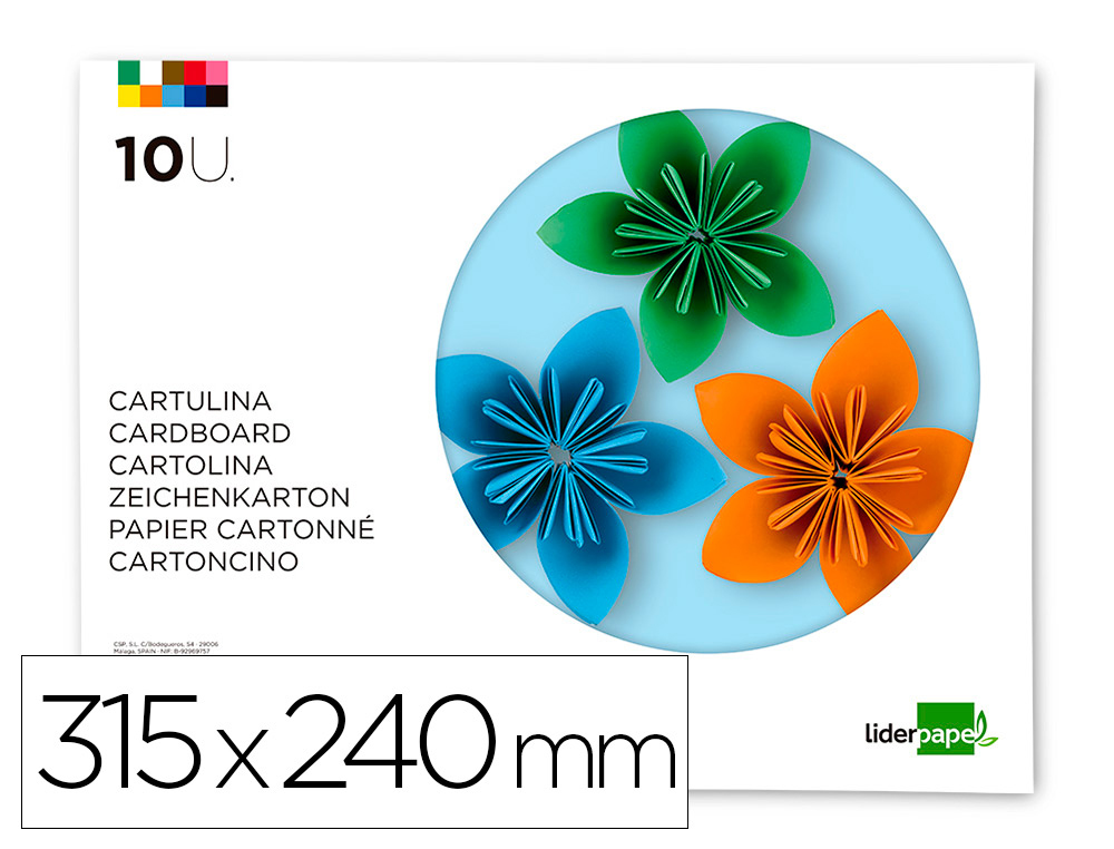 BLOC TRABAJOS MANUALES LIDERPA PEL CARTULINA 240X315MM 10 HOJAS COLORES SURTIDOS