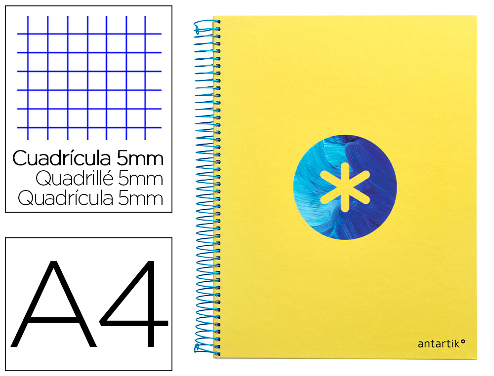CUADERNO ESPIRAL LIDERPAPEL A4 MICRO ANTARTIK TAPA FORRADA120H 100 GR CUADRO 5 BANDA 4 TALADROS TRENDING AMARILLO