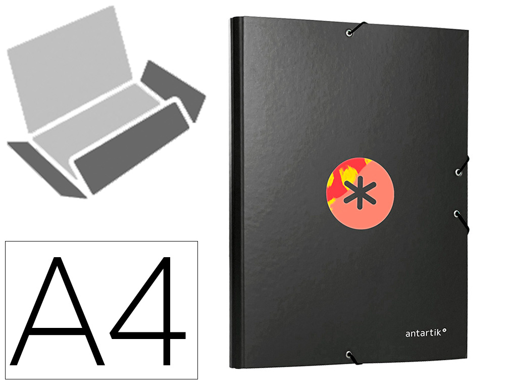 CARPETA LIDERPAPEL ANTARTIK GOMAS A4 3 SOLAPAS CARTON FORRADO TRENDING COLOR NEGRO
