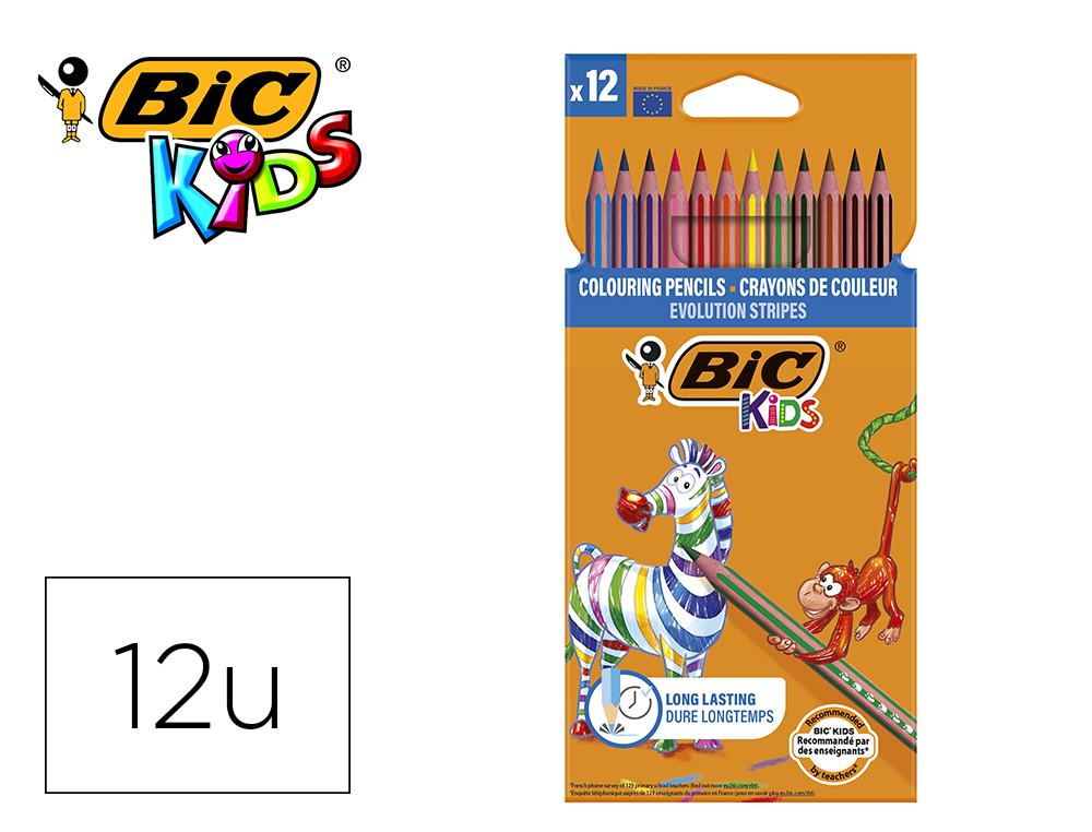 LAPICES DE COLORES BIC EVOLUTION STRIPES CAJA DE 12 COLORES SURTIDOS