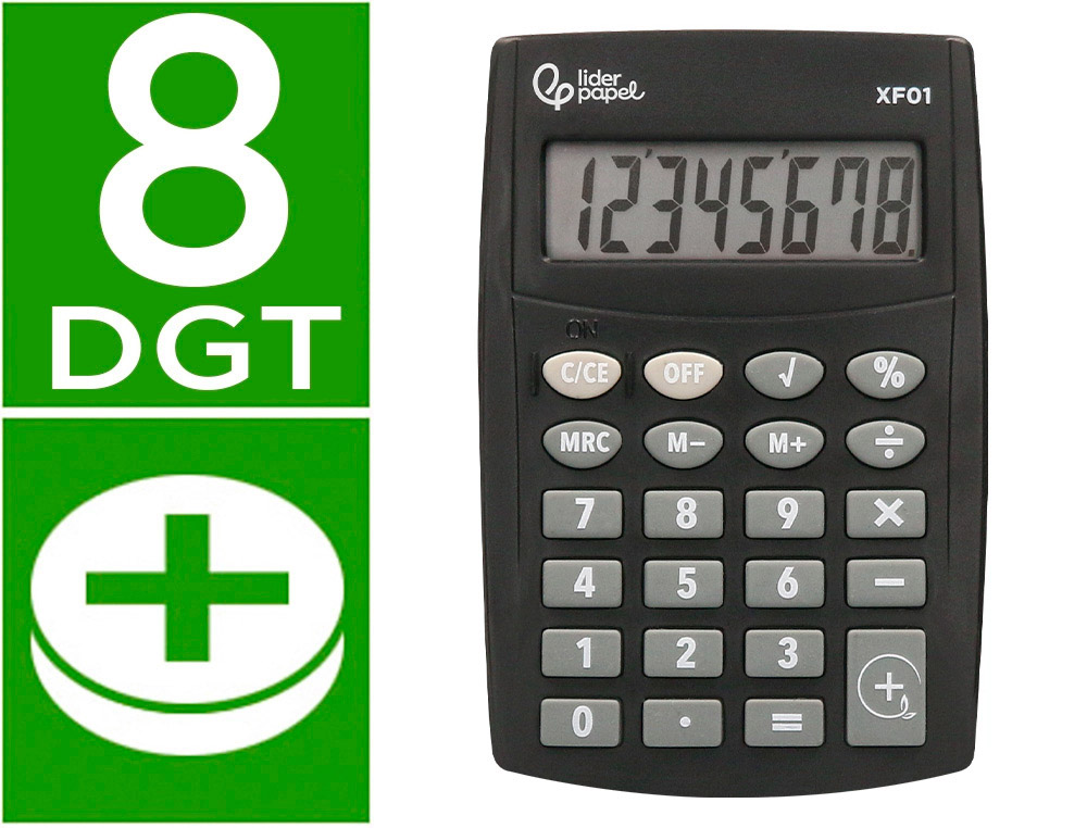 CALCULADORA LIDERPAPEL BOLSILLO XF01 8 DIGITOS PILAS COLOR NEGRO 99X64X9 MM