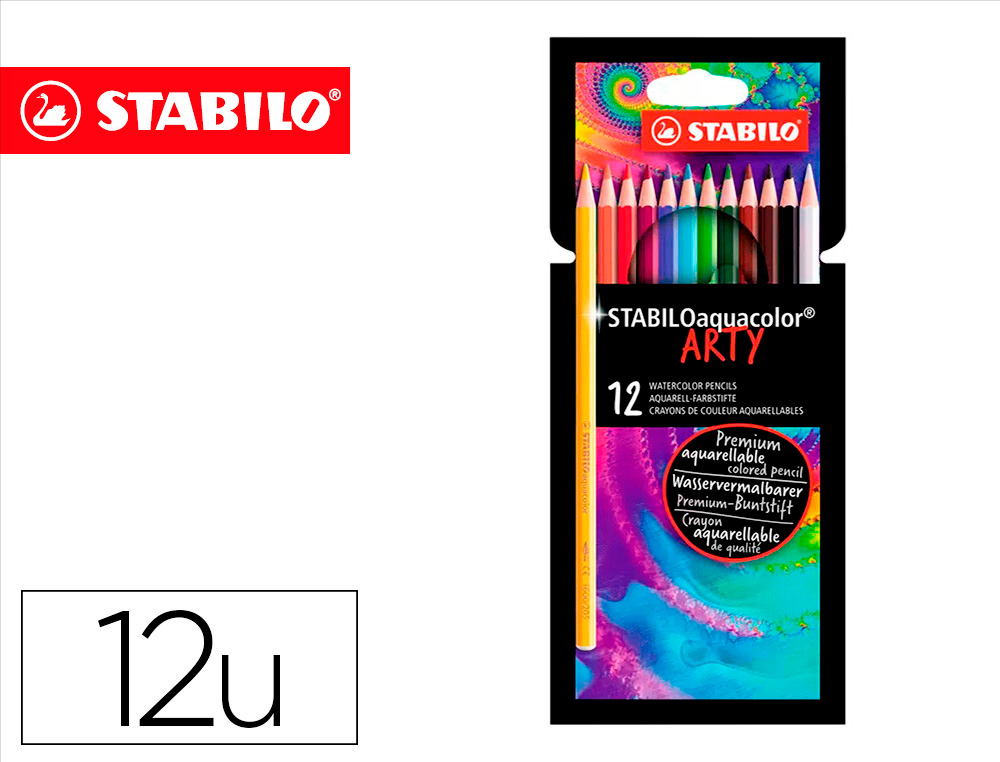 LAPICES DE COLORES STABILO AQUACOLOR ARTY LINE ACUARELABLES ESTUCHE DE CARTON DE 12 UNIDADES COLORES