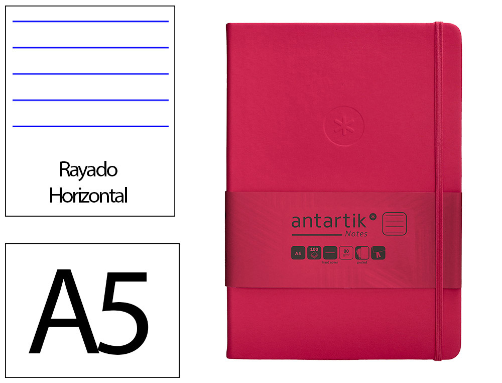 CUADERNO CON GOMILLA ANTARTIK NOTES TAPA DURA A5 HOJAS RAYAS BURDEOS 100 HOJAS 80 GR FSC