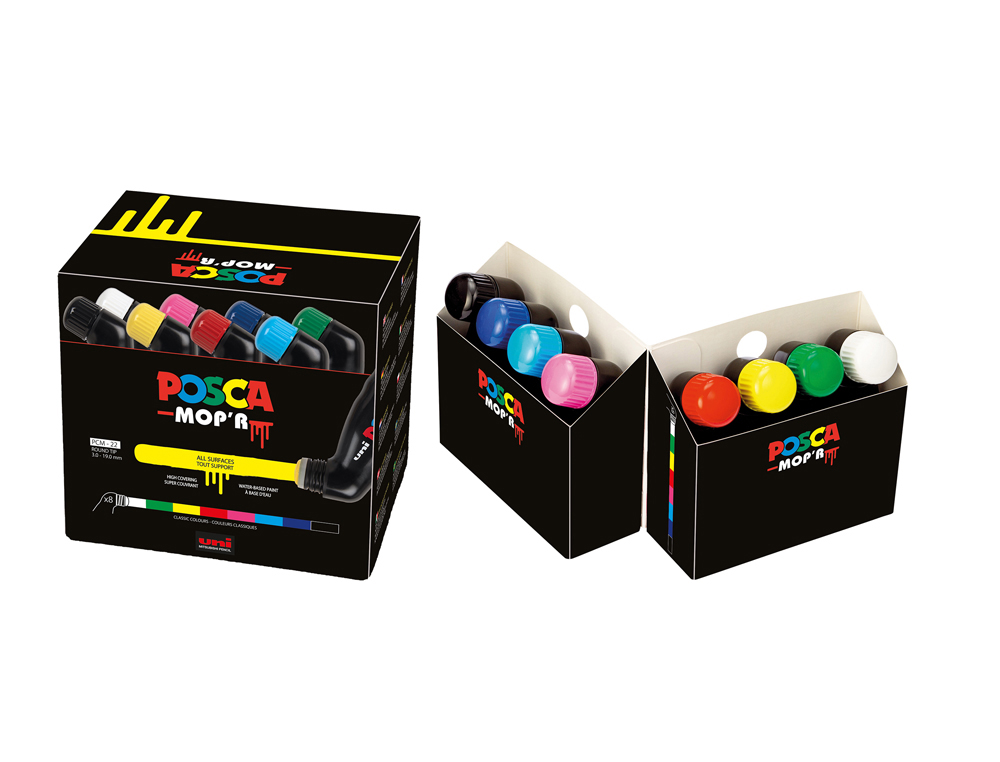 ROTULADOR UNI POSCA MOP R PCM-22 MARCADOR DE PINTURA REDONDA 3-19 MM CAJA DE 8 UNIDADES COLORES SURTIDOS