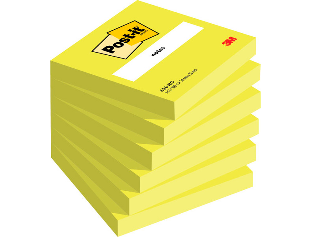 BLOC DE NOTAS ADHESIVAS QUITA Y PON POST-IT 76X76 MM VERDE NEON CON 100 HOJAS
