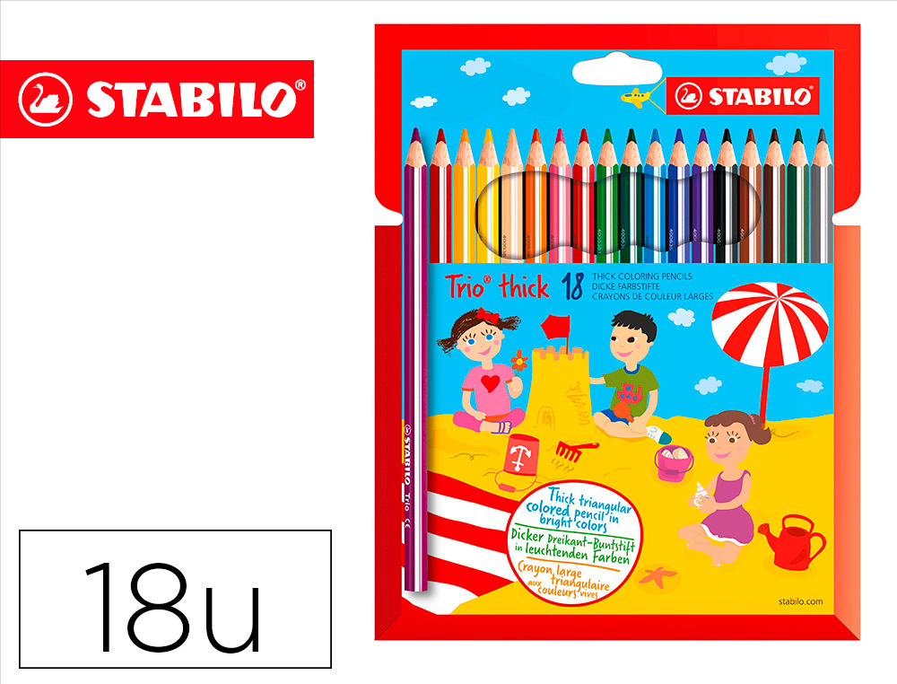 LAPICES DE COLORES STABILO TRIO PUNTA GRUESA CAJA DE 18 COLORES