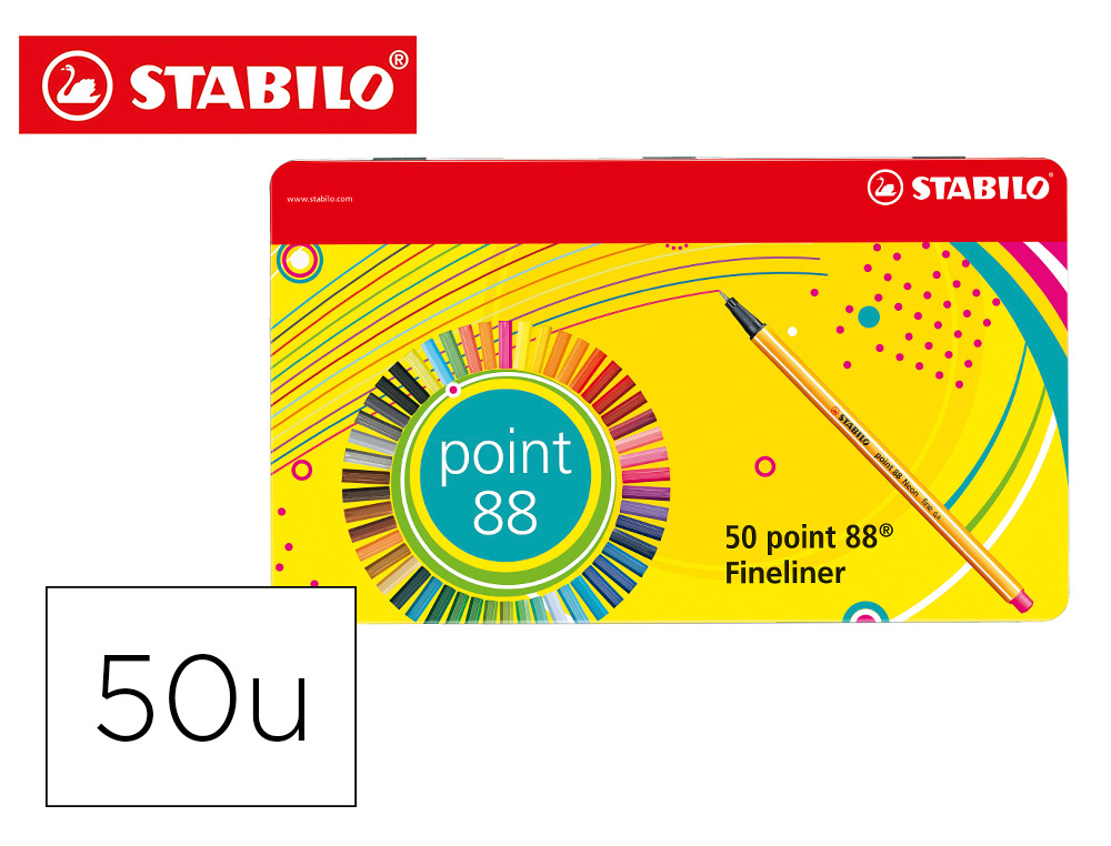 ROTULADOR STABILO PUNTA DE FIBRA 0,4 MM POINT 88 ESTUCHE METAL 50 COLORES SURTIDOS