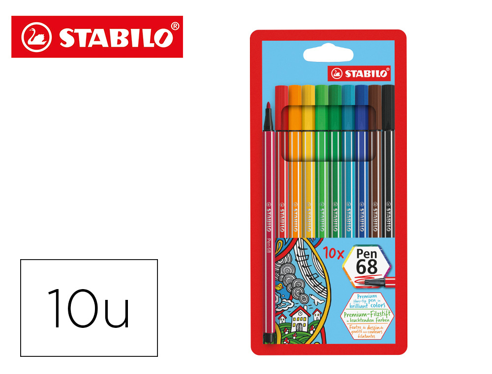 ROTULADOR STABILO ACUARELABLE PEN 68 ESTUCHE DE 10 UNIDADES COLORES SURTIDOS