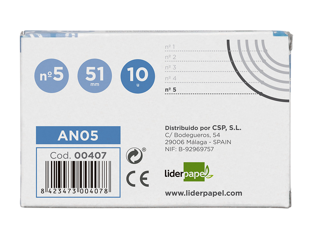 ANILLA BISAGRA LIDERPAPEL NIQUELADA N.5 DIAMETRO 51 MM CAJA DE 10 UNIDADES