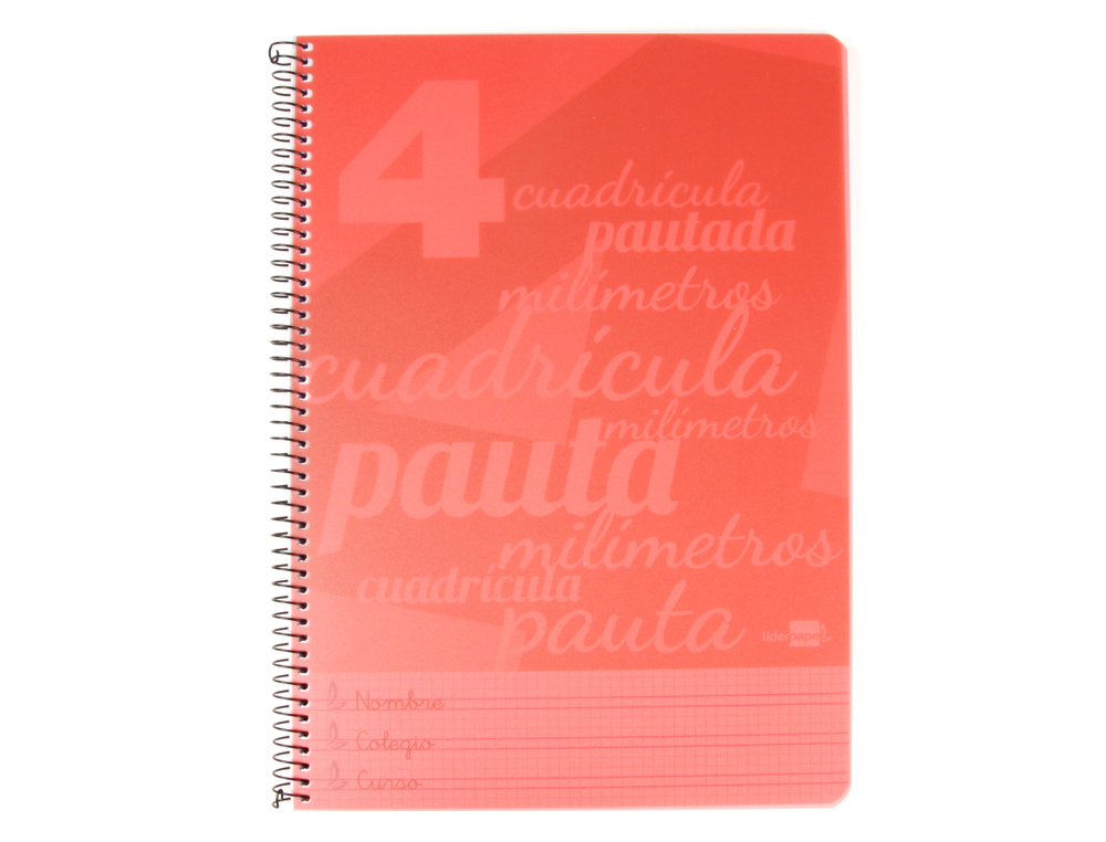 CUADERNO ESPIRAL LIDERPAPEL FOLIO PAUTAGUIA TAPA PLASTICO 80H 75GR CUADRO PAUTADO 4MM CON MARGEN COLOR ROJO