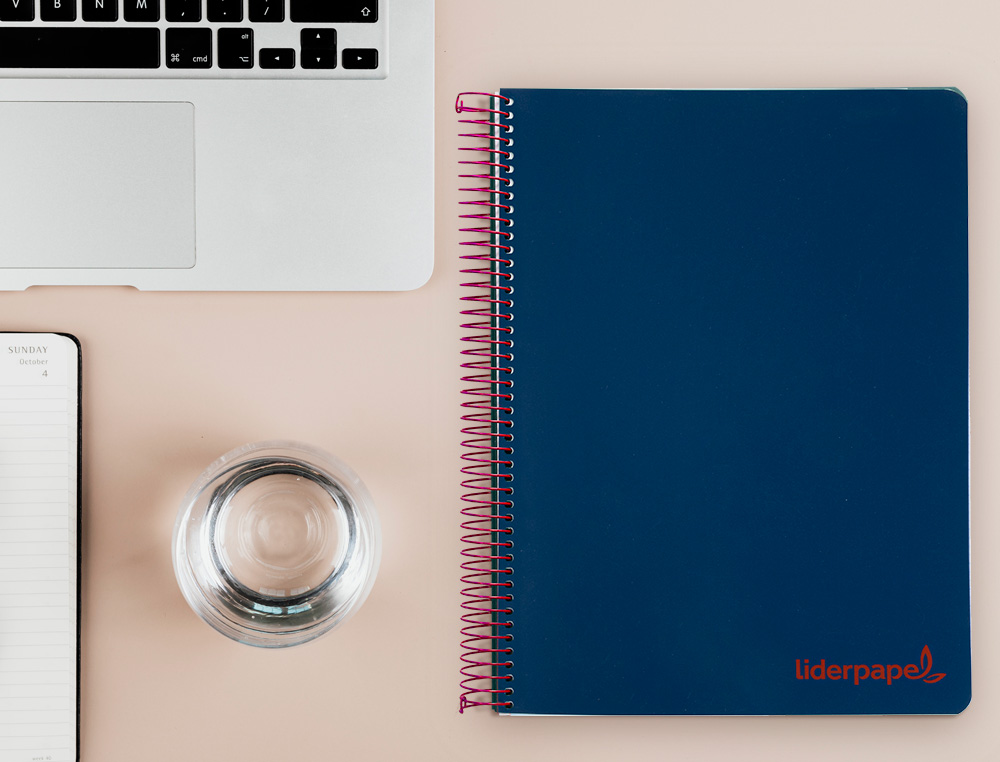 CUADERNO ESPIRAL LIDERPAPEL A4 MICRO WONDER TAPA PLASTICO 120H 90GR CUADRO 5MM 5 BANDA 4 TALADROS COLOR AZUL MARINO