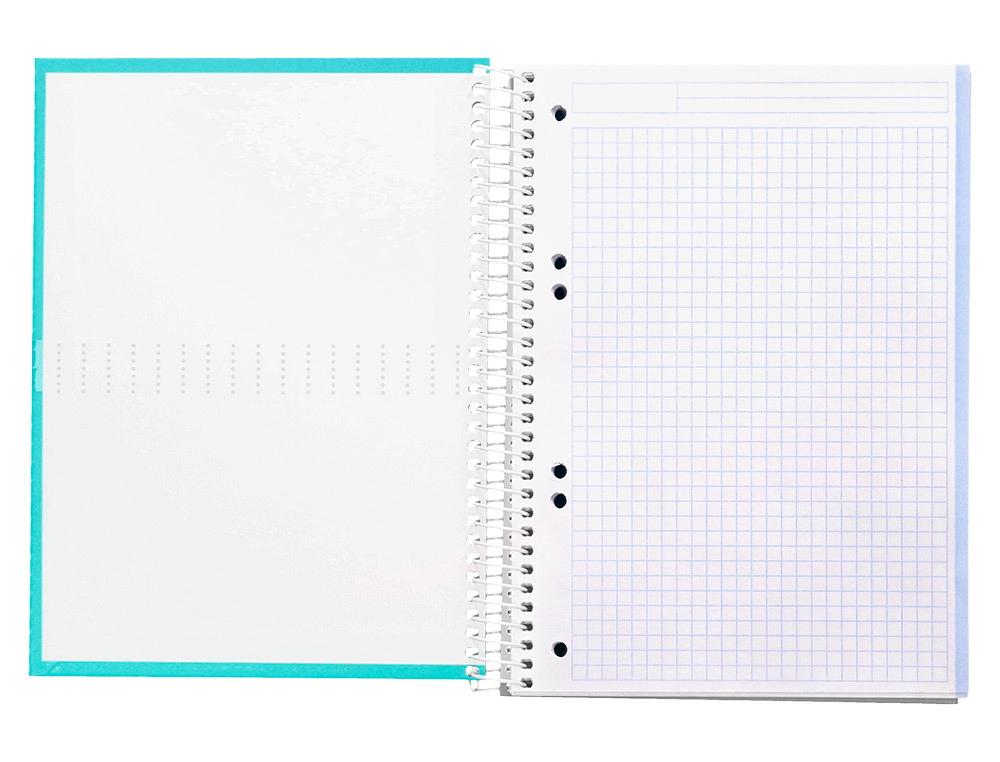 CUADERNO ESPIRAL LIDERPAPEL A5 MICRO CRAFTY TAPA FORRADA 120H 90 GR CUADRO 5MM 5 BANDAS6 TALADROS COLOR TURQUESA