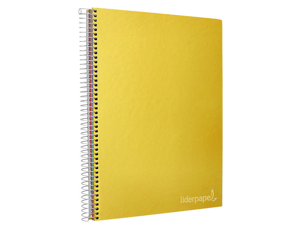 CUADERNO ESPIRAL LIDERPAPEL A4 MICRO JOLLY TAPA FORRADA 140H 75 GR CUADRO 5MM 5 BANDAS4 TALADROS COLOR AMARILLO