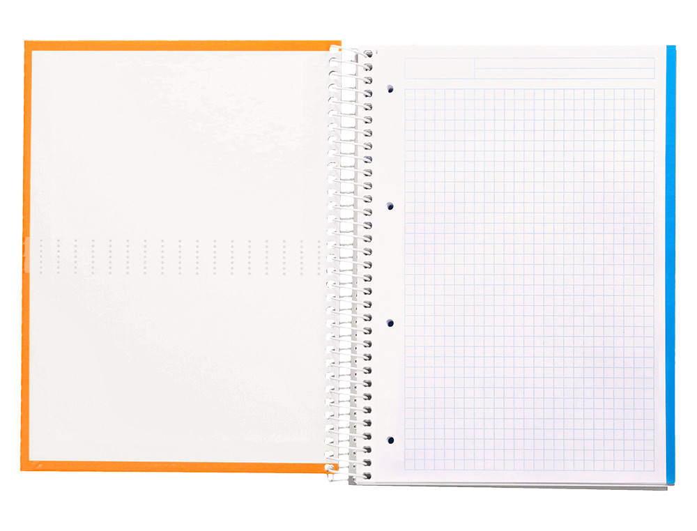 CUADERNO ESPIRAL LIDERPAPEL A4 MICRO CRAFTY TAPA FORRADA 120H 90 GR CUADRO 5MM 5 BANDAS 4 COLORES COLOR NARANJA