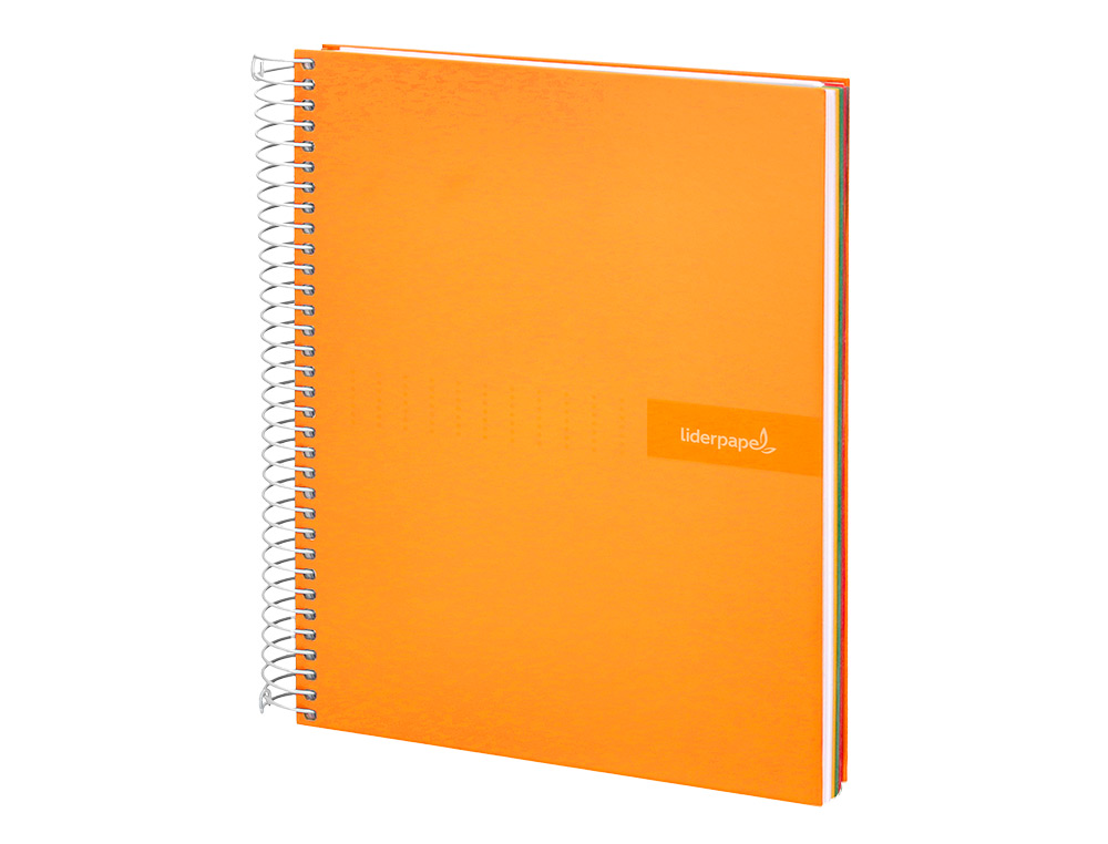 CUADERNO ESPIRAL LIDERPAPEL A4 MICRO CRAFTY TAPA FORRADA 120H 90 GR CUADRO 5MM 5 BANDAS 4 COLORES COLOR NARANJA