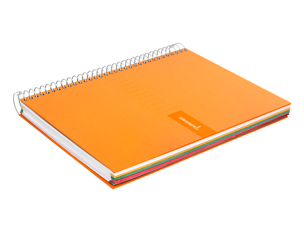 CUADERNO ESPIRAL LIDERPAPEL A4 MICRO CRAFTY TAPA FORRADA 120H 90 GR CUADRO 5MM 5 BANDAS 4 COLORES COLOR NARANJA