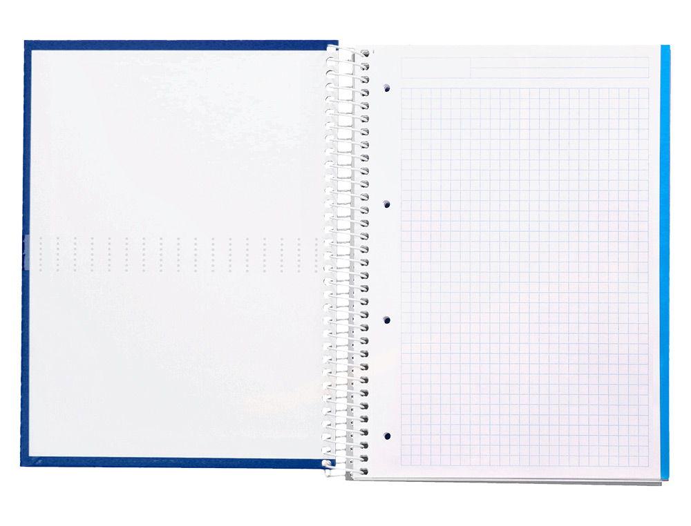 CUADERNO ESPIRAL LIDERPAPEL A4 MICRO CRAFTY TAPA FORRADA 120H 90 GR CUADRO 5MM 5 BANDAS 4 COLORES COLOR AZUL
