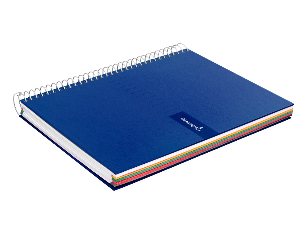 CUADERNO ESPIRAL LIDERPAPEL A4 MICRO CRAFTY TAPA FORRADA 120H 90 GR CUADRO 5MM 5 BANDAS 4 COLORES COLOR AZUL