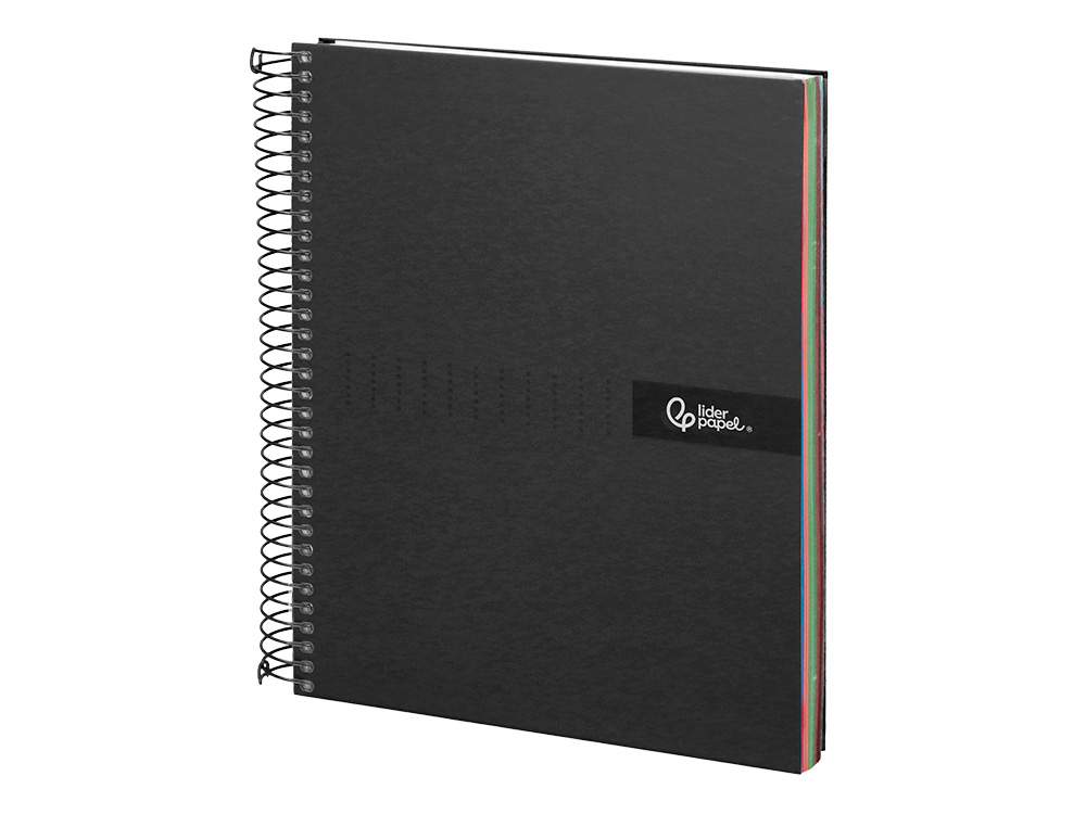 CUADERNO ESPIRAL LIDERPAPEL A4 MICRO CRAFTY TAPA FORRADA 120H 90 GR CUADRO 5MM 5 BANDAS 4 COLORES COLOR NEGRO