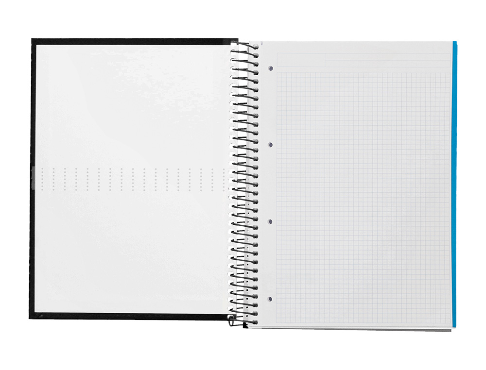 CUADERNO ESPIRAL LIDERPAPEL A4 MICRO CRAFTY TAPA FORRADA 120H 90 GR CUADRO 5MM 5 BANDAS 4 COLORES COLOR NEGRO