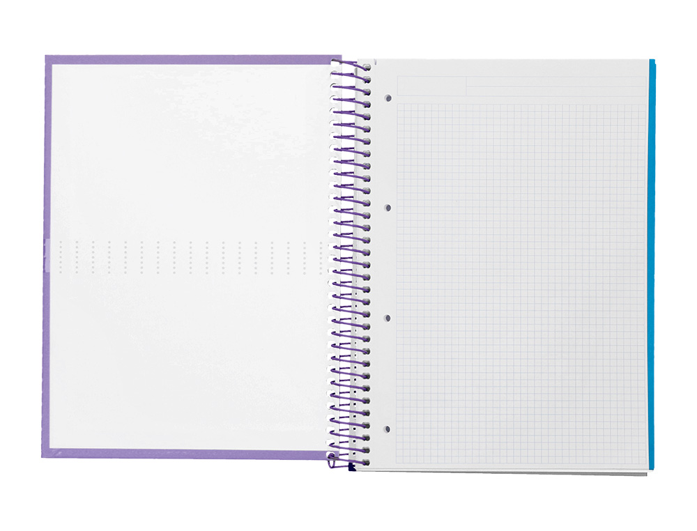 CUADERNO ESPIRAL LIDERPAPEL A4 MICRO CRAFTY TAPA FORRADA 120H 90GR CUADRO 5MM 5 BANDAS 4 TALADROS COLOR VIOLETA