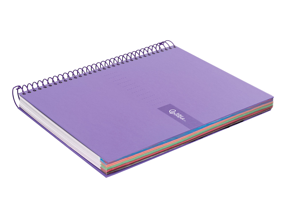CUADERNO ESPIRAL LIDERPAPEL A4 MICRO CRAFTY TAPA FORRADA 120H 90GR CUADRO 5MM 5 BANDAS 4 TALADROS COLOR VIOLETA