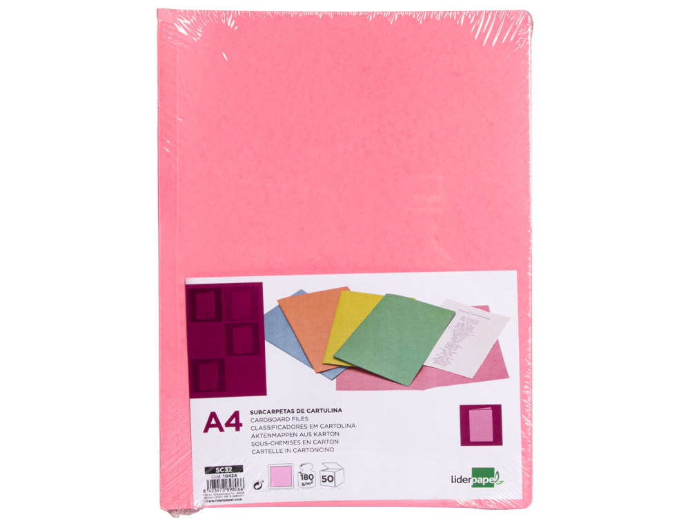 SUBCARPETA LIDERPAPEL A4 ROSA PASTEL 180G/M2