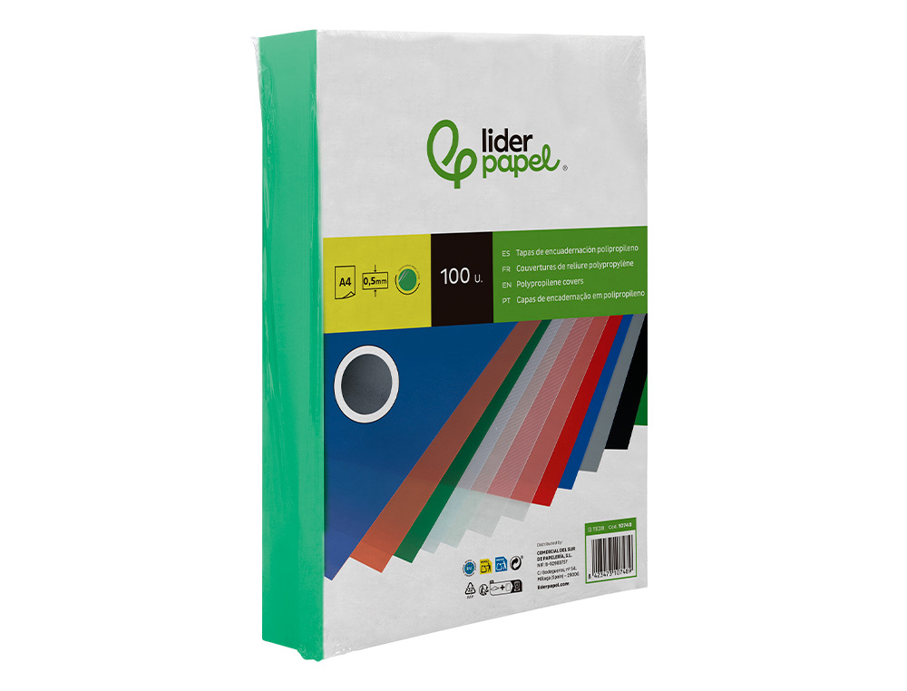 TAPA ENCUADERNACION LIDERPAPEL POLIPROPILENO A4 0.5 MM VERDE TRANSLUCIDO PAQUETE DE 100 UNIDADES