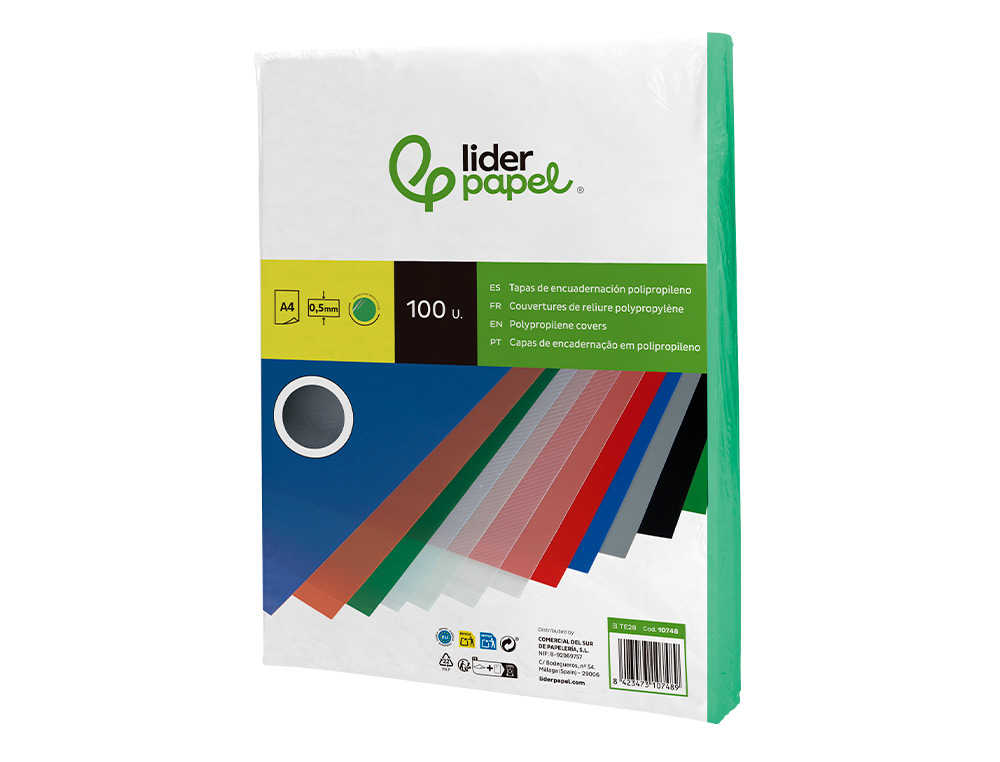 TAPA ENCUADERNACION LIDERPAPEL POLIPROPILENO A4 0.5 MM VERDE TRANSLUCIDO PAQUETE DE 100 UNIDADES