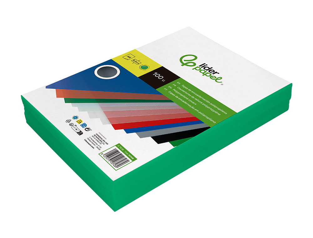 TAPA ENCUADERNACION LIDERPAPEL POLIPROPILENO A4 0.5 MM VERDE TRANSLUCIDO PAQUETE DE 100 UNIDADES