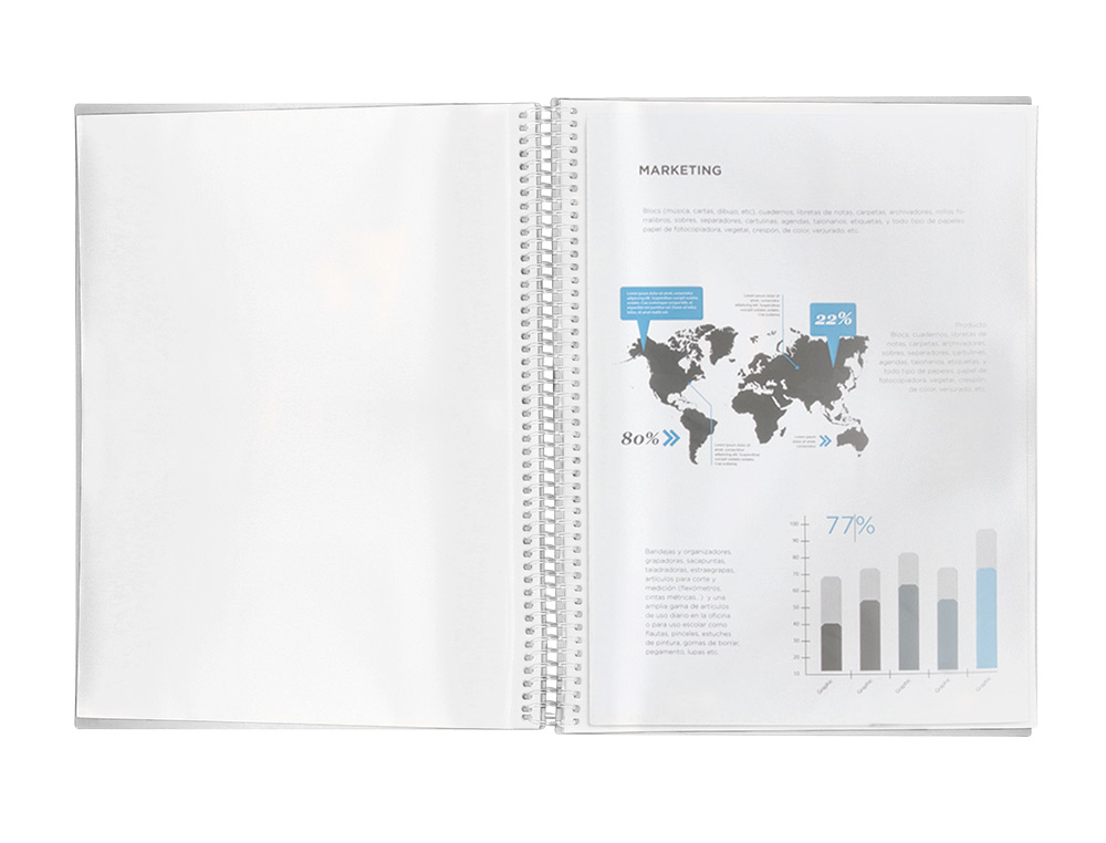 CARPETA LIDERPAPEL ESCAPARATE CON ESPIRAL 60 FUNDAS POLIPROPILENO DIN A4 TRANSPARENTE