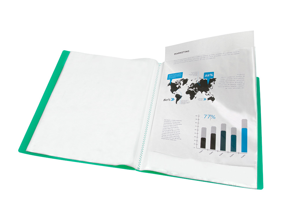 CARPETA LIDERPAPEL ESCAPARATE 30 FUNDAS POLIPROPILENO DIN A4 VERDE TRANSLUCIDO