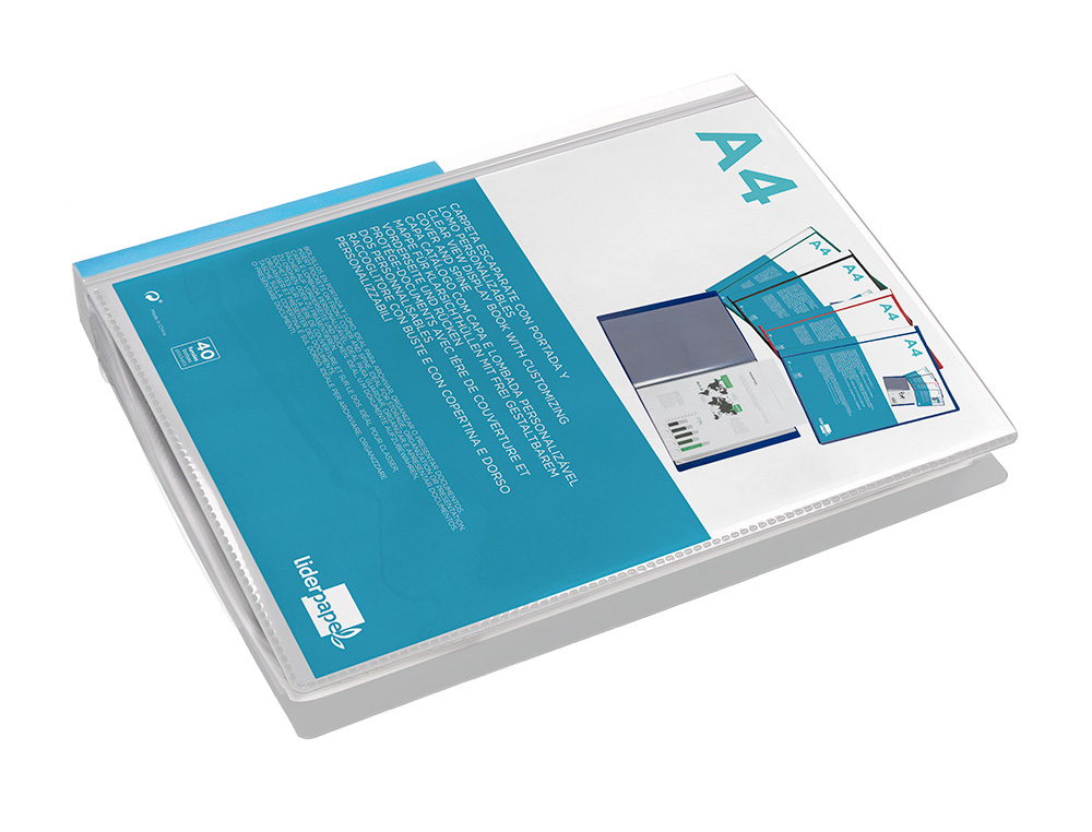 CARPETA LIDERPAPEL PERSONALIZA 40 FUNDAS CANGURO POLIPROPILENO DIN A4 TRANSPARENTE PORTADA Y LOMO