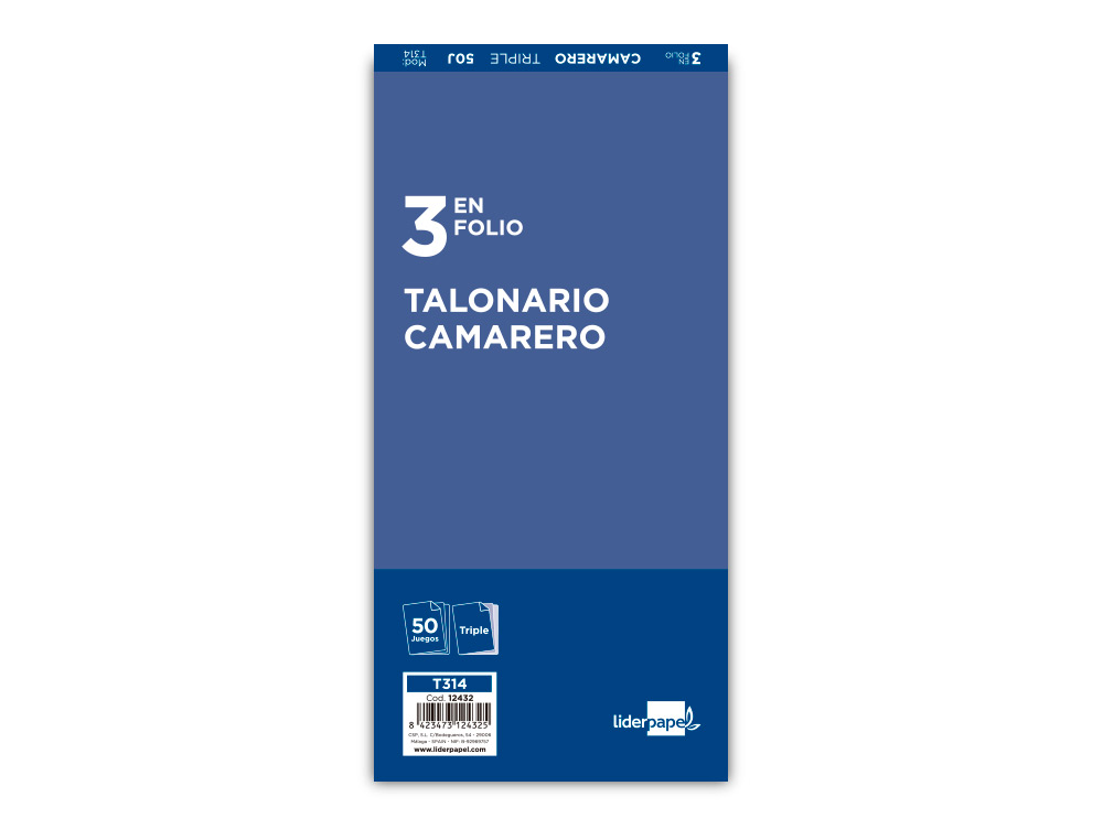 TALONARIO LIDERPAPEL CAMARERO 3/F ORIGINAL Y 2 COPIAS T314