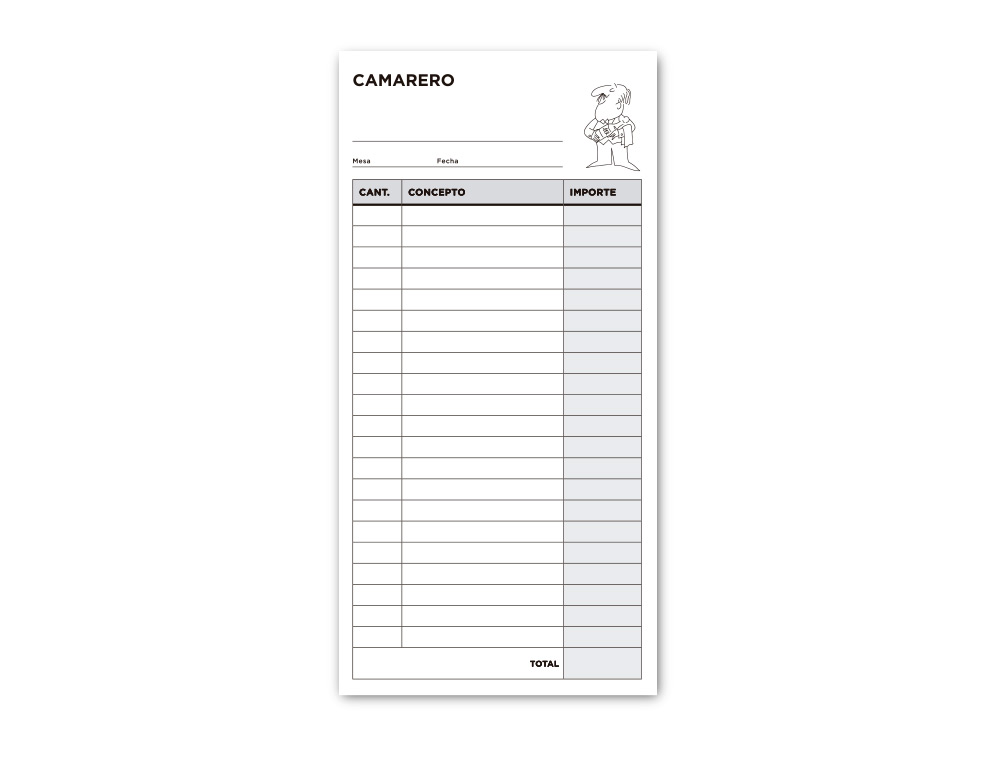 TALONARIO LIDERPAPEL CAMARERO 3/F ORIGINAL Y 2 COPIAS T314