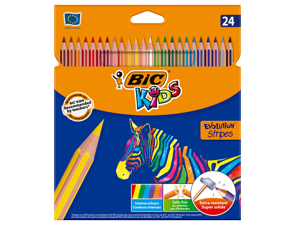 LAPICES DE COLORES BIC EVOLUTION STRIPES CAJA DE 24 COLORES SURTIDOS