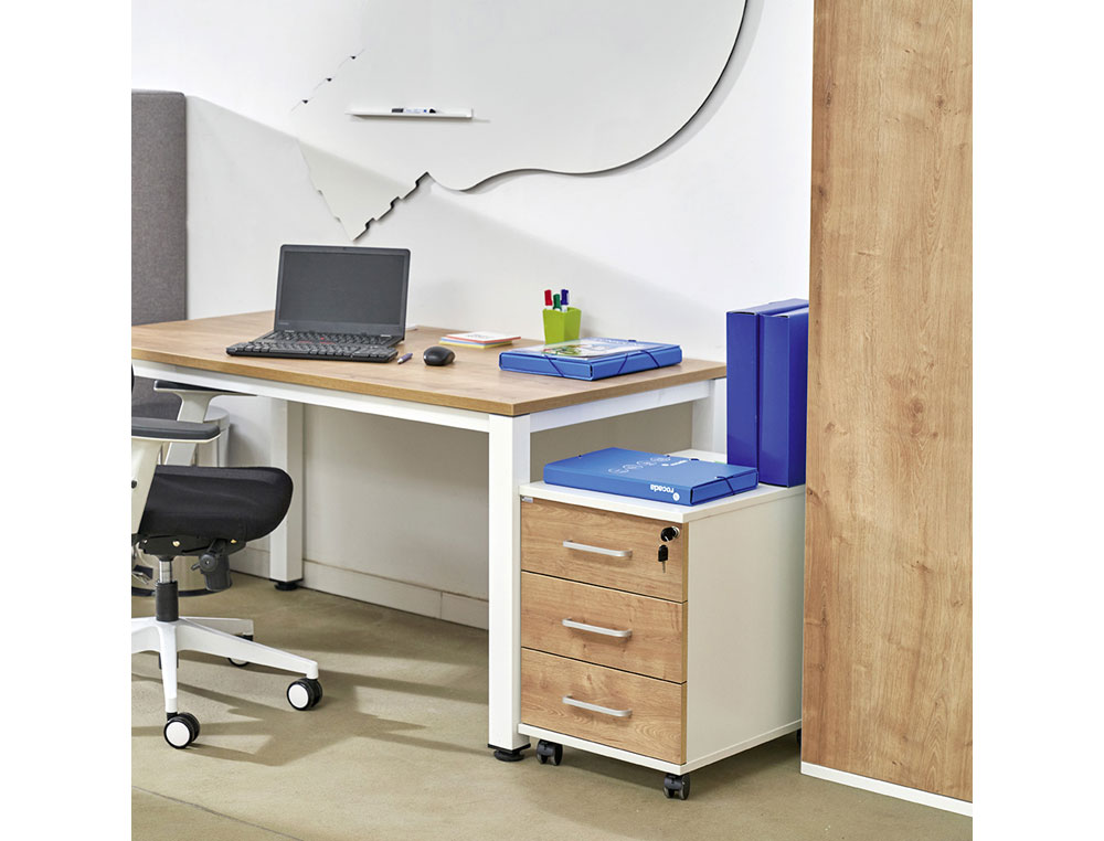 CAJONERA ROCADA CON TRES CAJONES SERIE STORE 60X40X60 CM ACABADO GRIS/HAYA