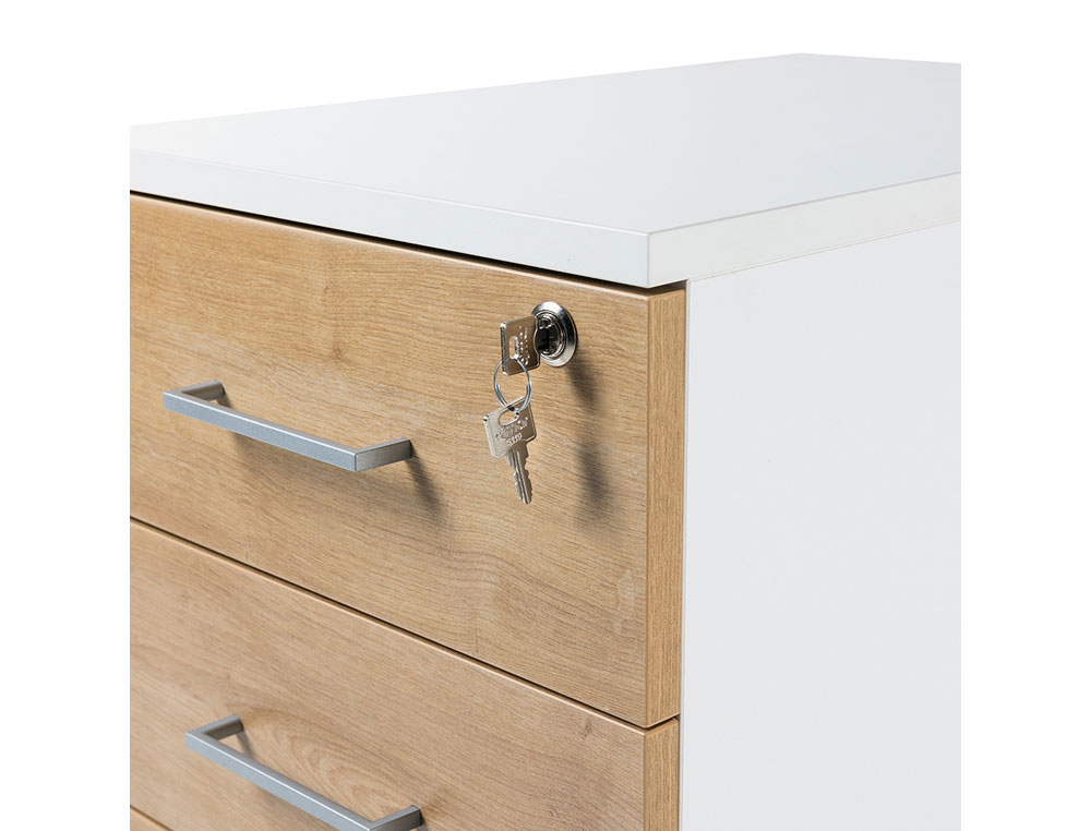 CAJONERA ROCADA CON TRES CAJONES SERIE STORE 60X40X60 CM ACABADO GRIS/HAYA