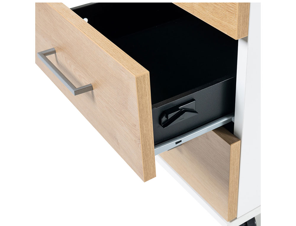 CAJONERA ROCADA CON TRES CAJONES SERIE STORE 60X40X60 CM ACABADO GRIS/HAYA