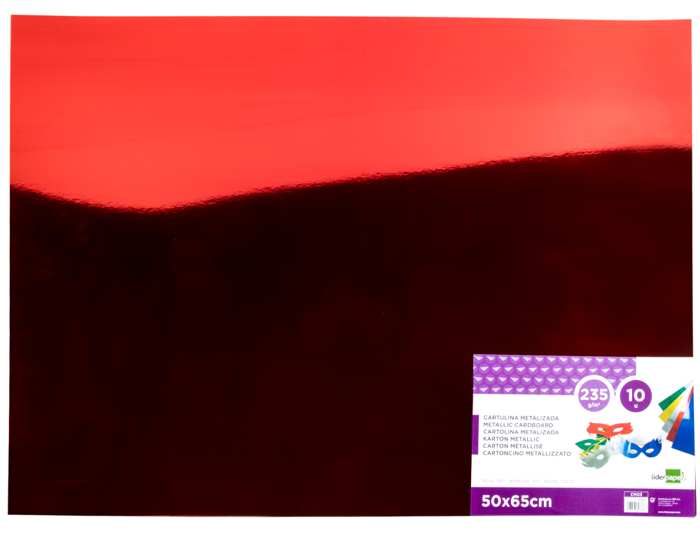 CARTULINA LIDERPAPEL 50X65 CM 235G/M2 METALIZADA ROJO