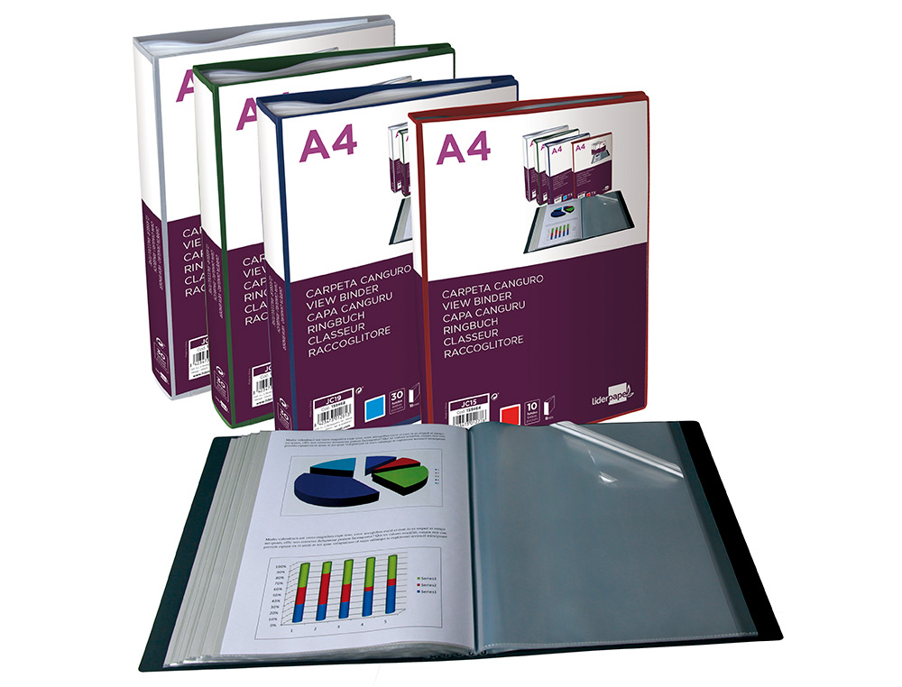 CARPETA LIDERPAPEL 30 FUNDAS CANGURO PP DIN A4 AZUL TRANSLUCIDO PORTADA Y LOMO PERSONALIZABLE