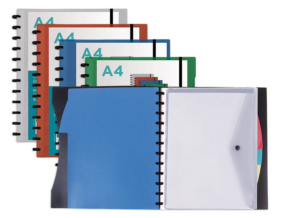 CARPETA LIDERPAPEL A4 CON 40 FUNDAS INTERCAMBIABLES 5 SEP SOBRE Y GOMILLA PORTADA Y LOMOPERSONALIZABLE TRANSPARENTE