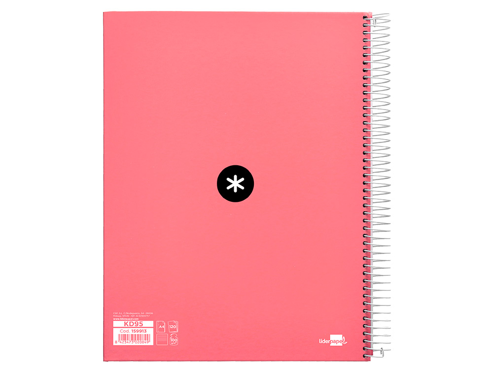 CUADERNO ESPIRAL A4 MICRO ANTARTIK TAPA FORRADA 120H 90 GR HORIZONTAL 5 BANDAS 4 TALADROS COLOR CORAL