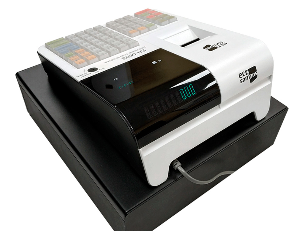 REGISTRADORA ECR SAMPOS ER-60 BLANCA 28 DEPARTAMENTOS DISPLAY VFD ANTIREFLEJOS CONFORME NORMATIVA FACTURA