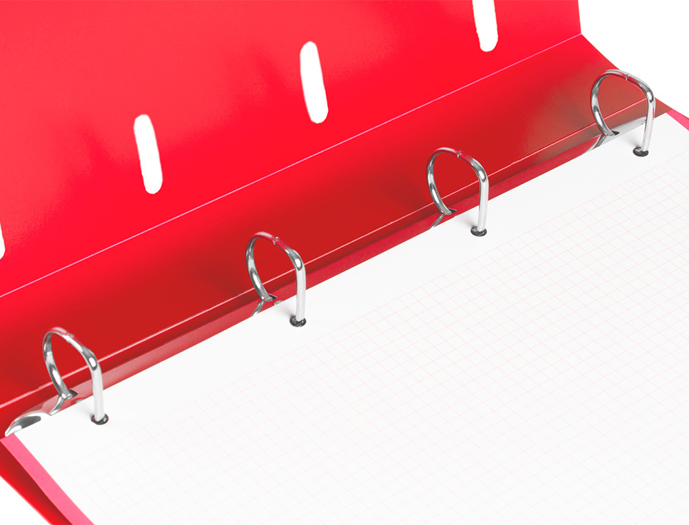 CARPETA CON RECAMBIO LIDERPAPEL A4 CUADRO 5MM 100 HOJAS 80G POLIPROPILENO 4 ANILLAS MIXTAS 25MM ROJO