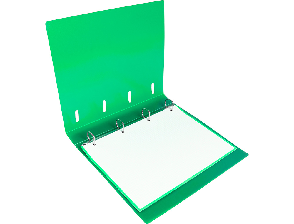 CARPETA CON RECAMBIO LIDERPAPEL A4 CUADRO 5MM 100 HOJAS 80G POLIPROPILENO 4 ANILLAS 40MM VERDE TRANSLUCIDO