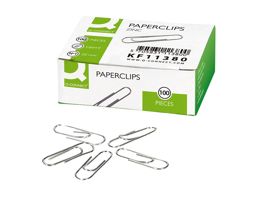 CLIPS ZINC Q-CONNECT N 1 LABIADOS 20 MM CAJA DE 100 UNIDADES