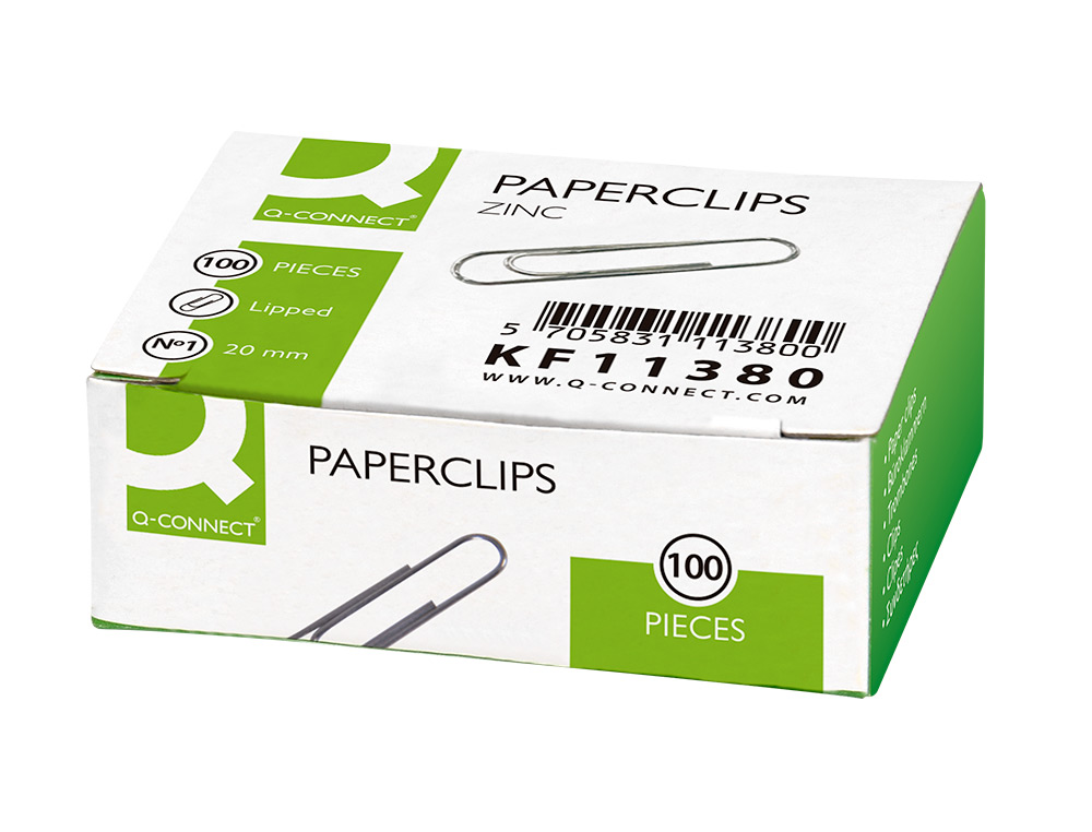 CLIPS ZINC Q-CONNECT N 1 LABIADOS 20 MM CAJA DE 100 UNIDADES