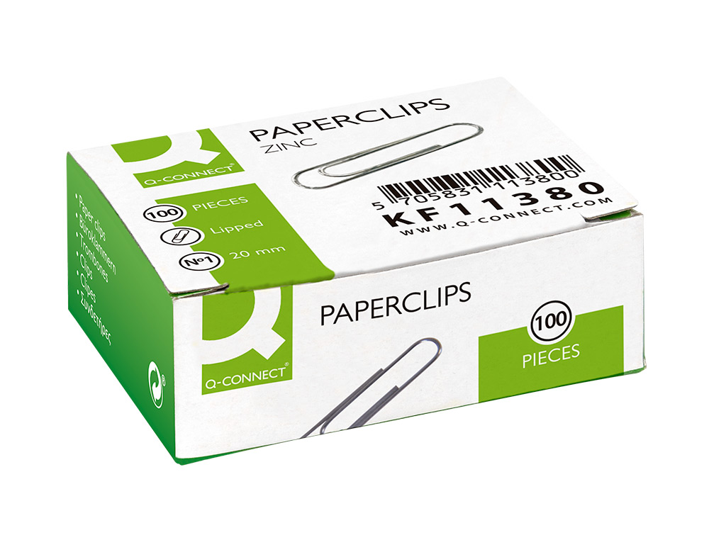 CLIPS ZINC Q-CONNECT N 1 LABIADOS 20 MM CAJA DE 100 UNIDADES