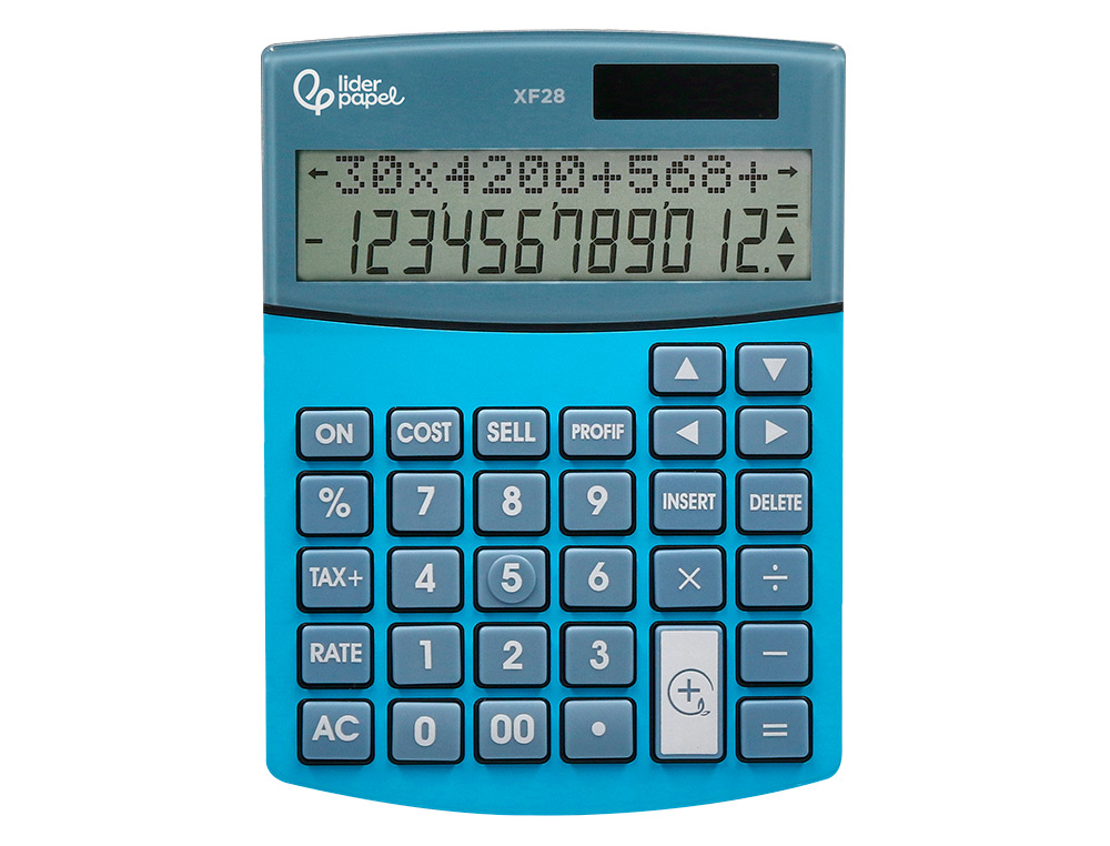 CALCULADORA LIDERPAPEL SOBREME SA XF28 12 DIGITOS DOS LINEAS COSTE VENTA MARGEN Y TASAS SOLAR Y PILAS AZUL 155X115X25 MM